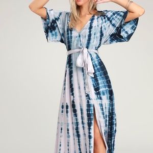 Lulu’s Seaside Dream Navy Blue and Lavender Tie-Dye Maxi Dress, XS